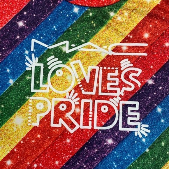 MAC Cosmetics Pride T-shirt Mens Medium Glam For Love Short Sleeve Rainbow - Picture 1 of 6